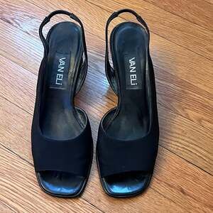 Vaneli Tarana Black Peep Toe Slingback Block Heels Size 6.5M